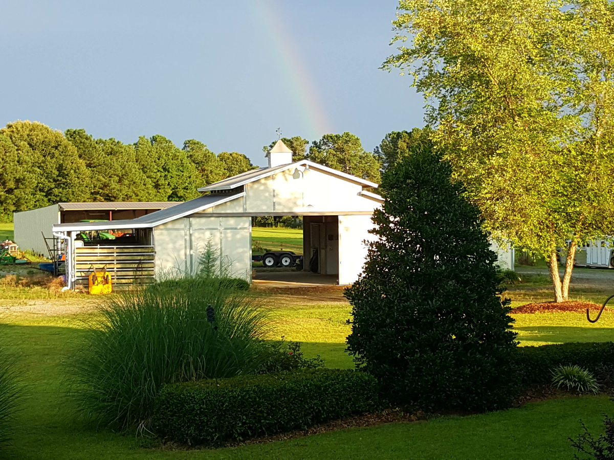 Barn and pasture at Lisa's farm in Benson after a summer storm